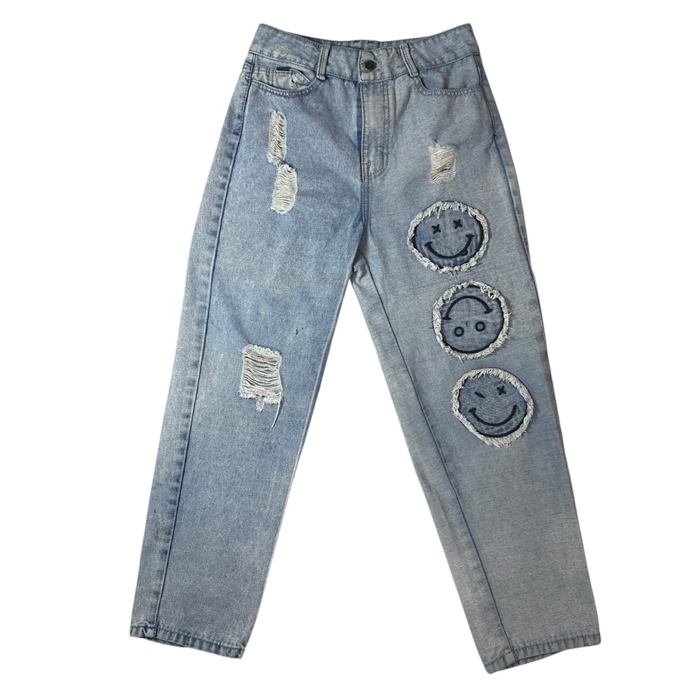 Laola Denim Distressed Smiley Face Jeans Size CH (Small)